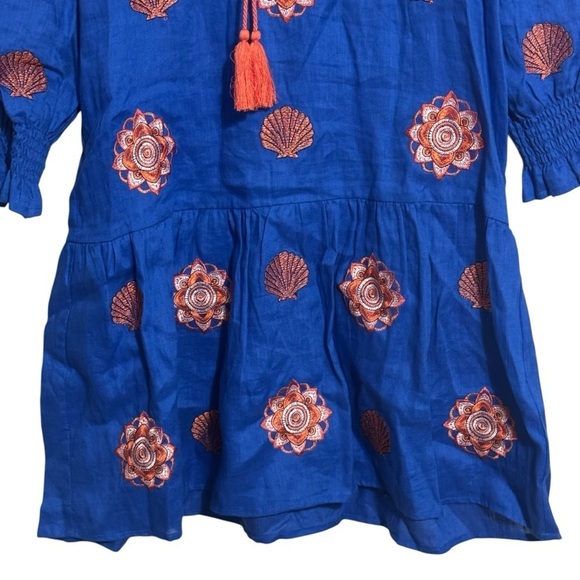 Tyler Boe Bluebell Niki Shell Embroidered Topper with Tassel Ties women’s size S - Picture 2 of 9